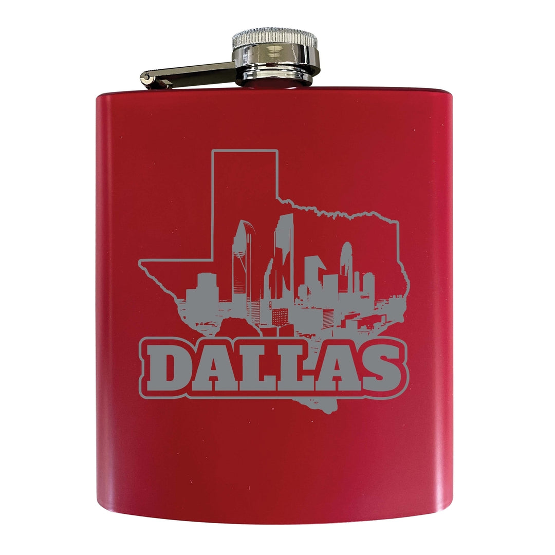 Dallas Texas Souvenir 7 oz Engraved Steel Flask Matte Finish Image 3