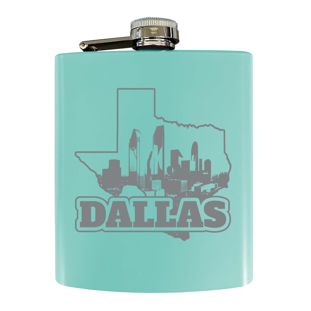 Dallas Texas Souvenir 7 oz Engraved Steel Flask Matte Finish Image 4