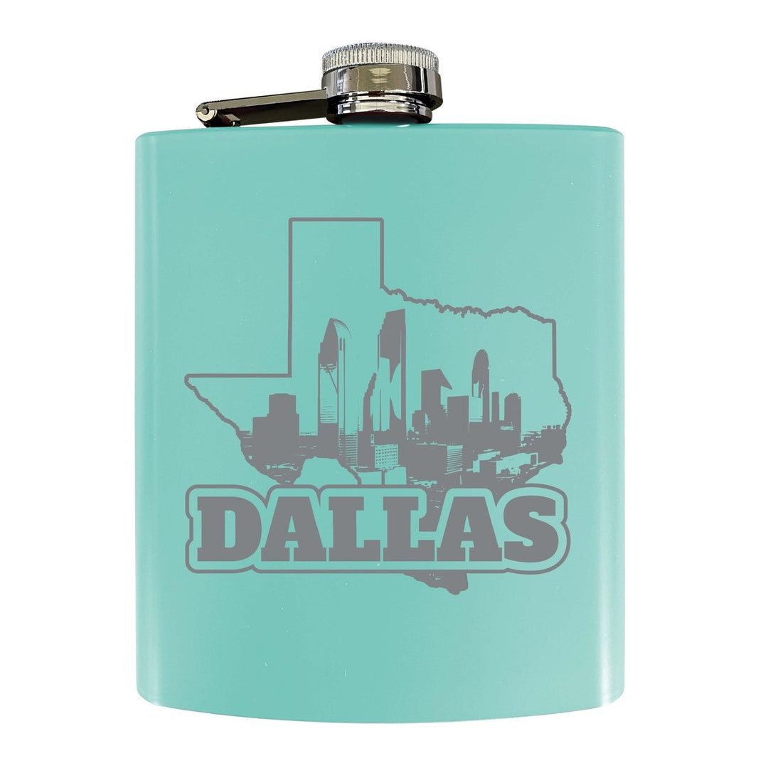 Dallas Texas Souvenir 7 oz Engraved Steel Flask Matte Finish Image 1