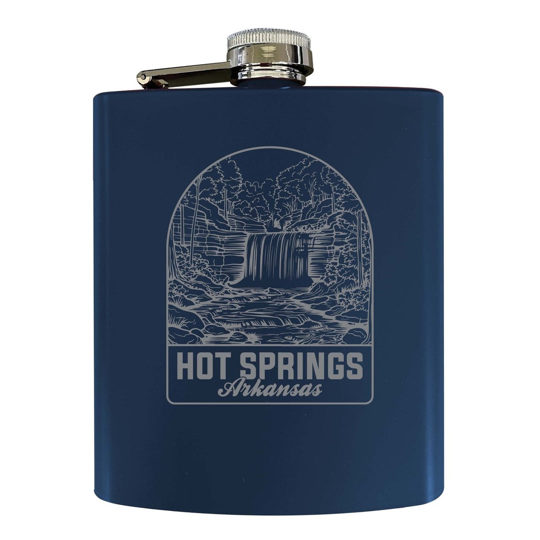 Hot Springs Arkansas Souvenir 7 oz Engraved Steel Flask Matte Finish Image 1