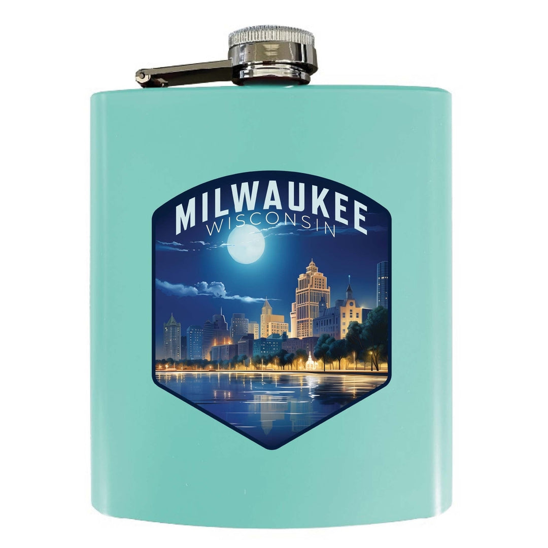 Milwaukee Wisconsin Design B Souvenir 7 oz Steel Flask Matte Finish Image 1