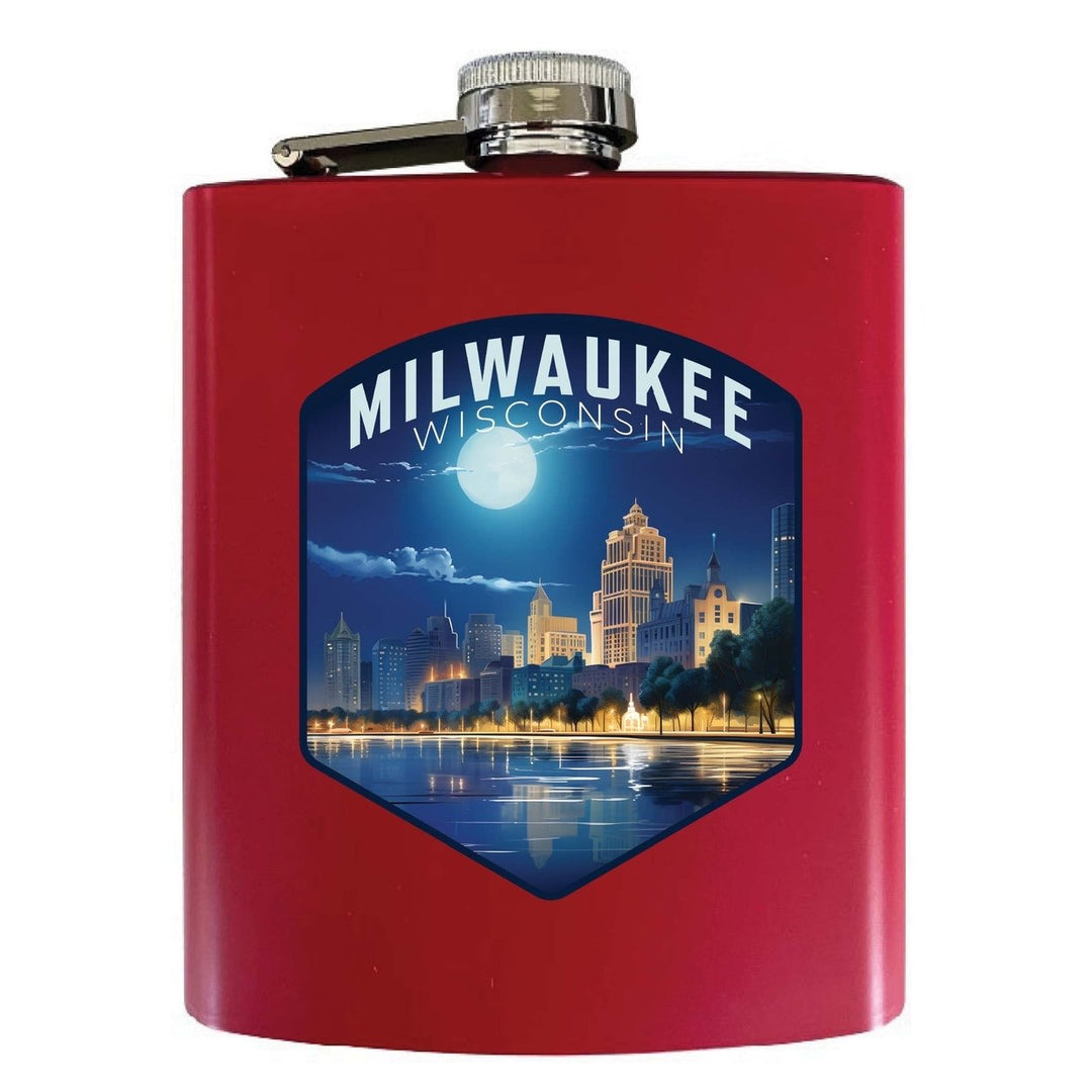 Milwaukee Wisconsin Design B Souvenir 7 oz Steel Flask Matte Finish Image 2