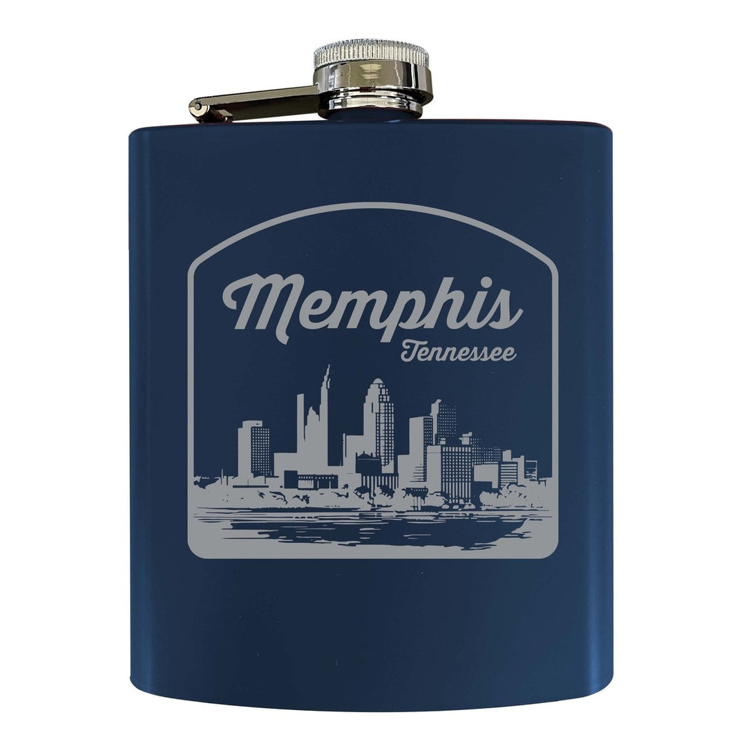 Memphis Tennessee Souvenir 7 oz Engraved Steel Flask Matte Finish Image 1