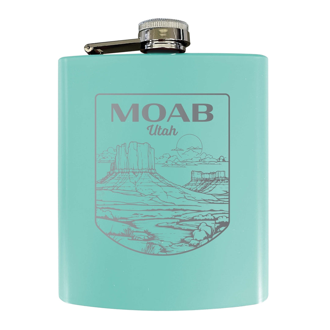 Moab Utah Souvenir 7 oz Engraved Steel Flask Matte Finish Image 3