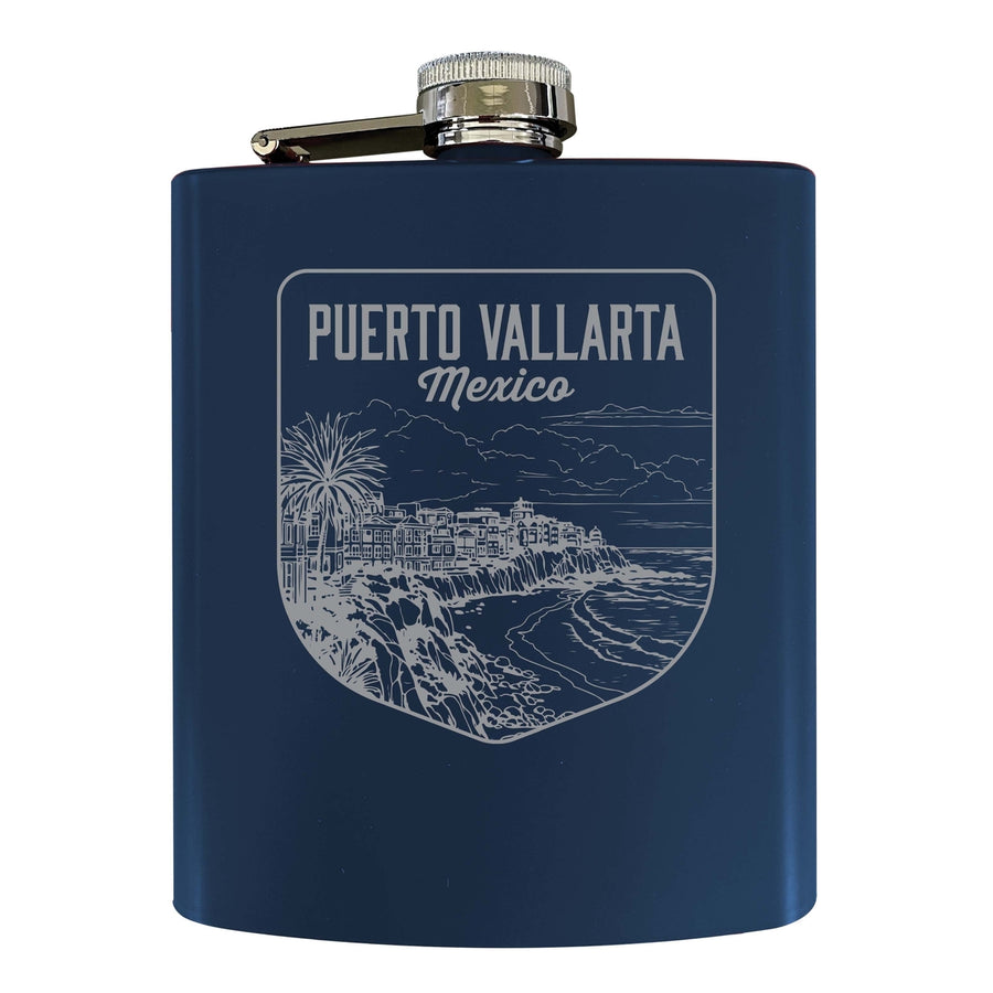 Puerto Vallarta Mexico Souvenir 7 oz Engraved Steel Flask Matte Finish Image 1