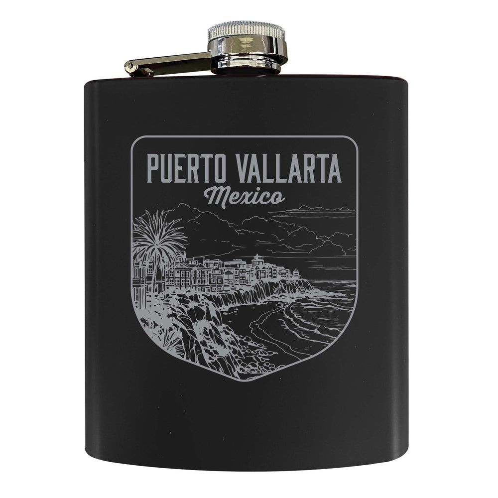 Puerto Vallarta Mexico Souvenir 7 oz Engraved Steel Flask Matte Finish Image 2