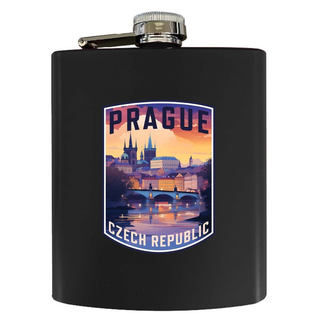 Prague Czech Republic Design B Souvenir 7 oz Steel Flask Matte Finish Image 1