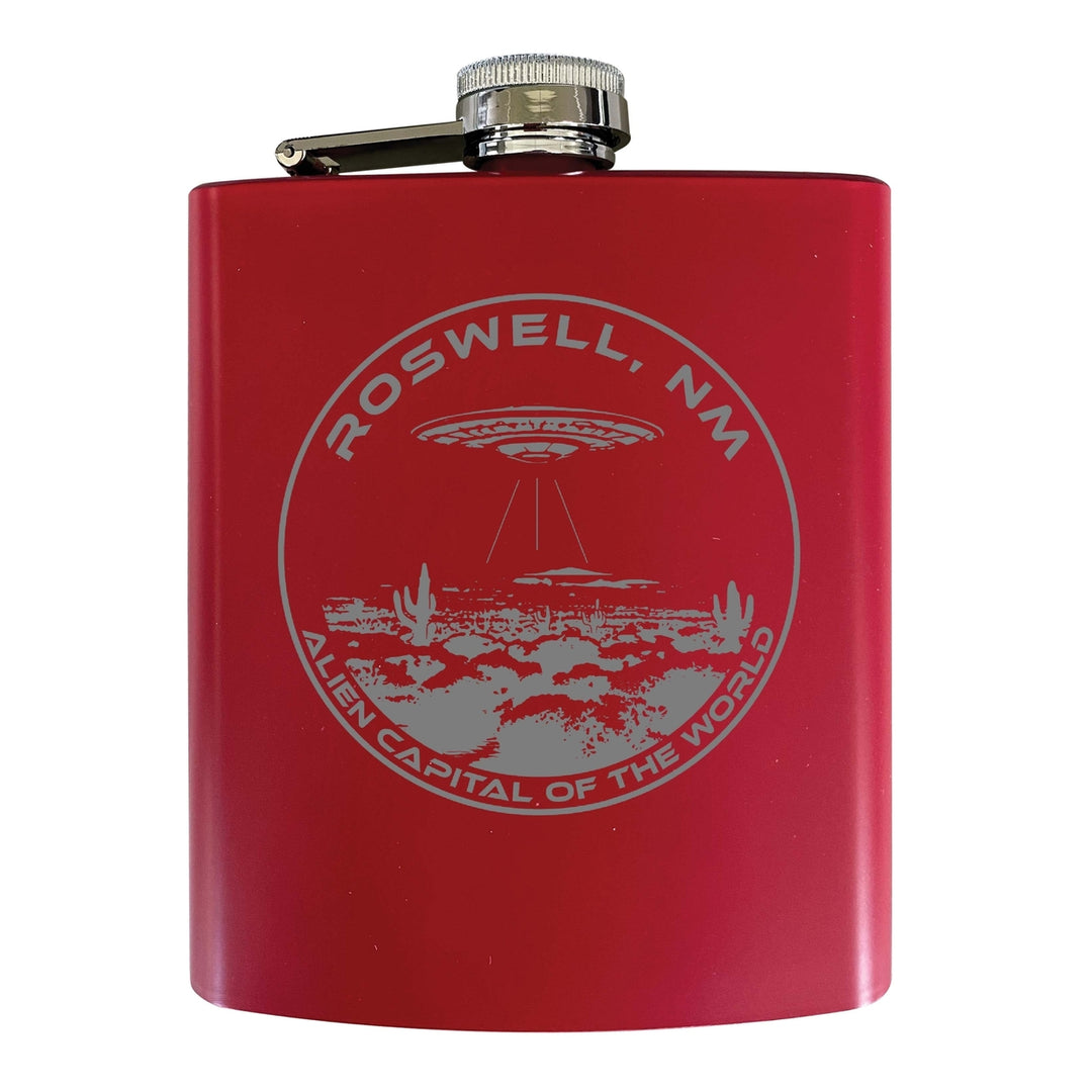 Roswell Mexico Souvenir 7 oz Engraved Steel Flask Matte Finish Image 2