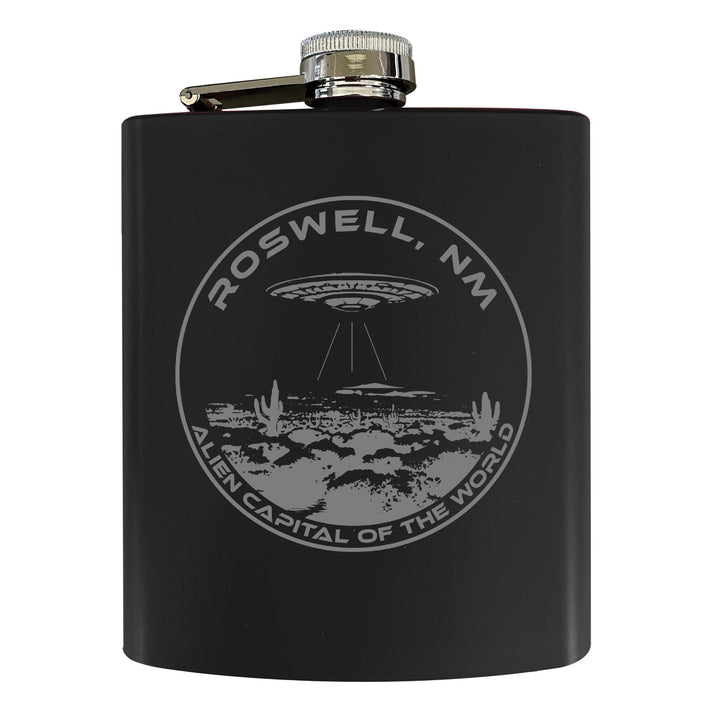 Roswell Mexico Souvenir 7 oz Engraved Steel Flask Matte Finish Image 3