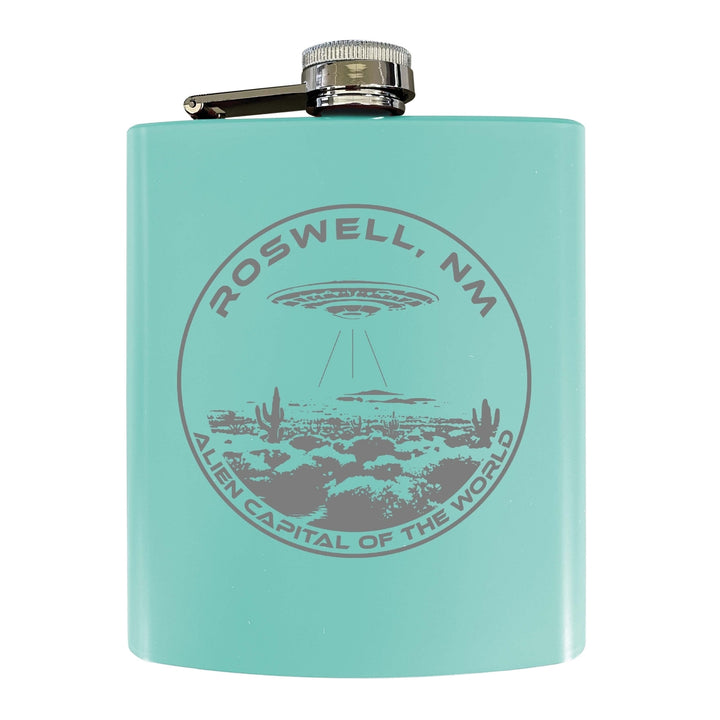 Roswell Mexico Souvenir 7 oz Engraved Steel Flask Matte Finish Image 4