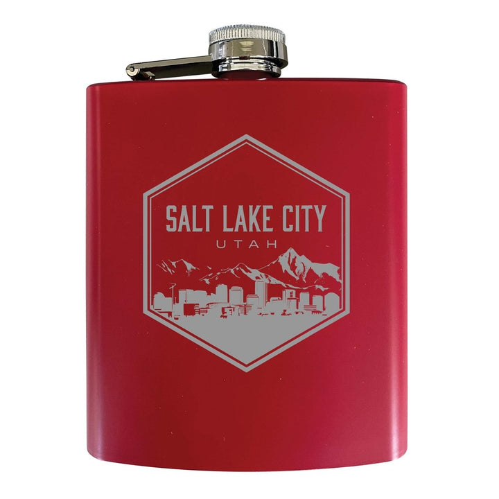 Salt Lake City Utah Souvenir 7 oz Engraved Steel Flask Matte Finish Image 1