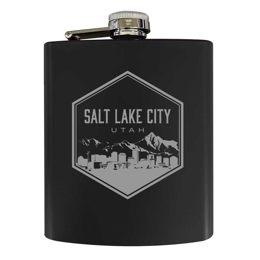 Salt Lake City Utah Souvenir 7 oz Engraved Steel Flask Matte Finish Image 3