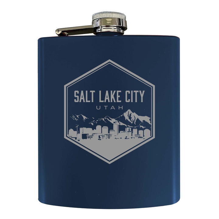 Salt Lake City Utah Souvenir 7 oz Engraved Steel Flask Matte Finish Image 4