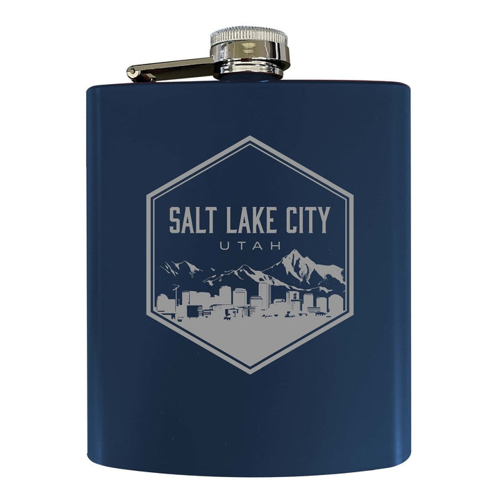 Salt Lake City Utah Souvenir 7 oz Engraved Steel Flask Matte Finish Image 1