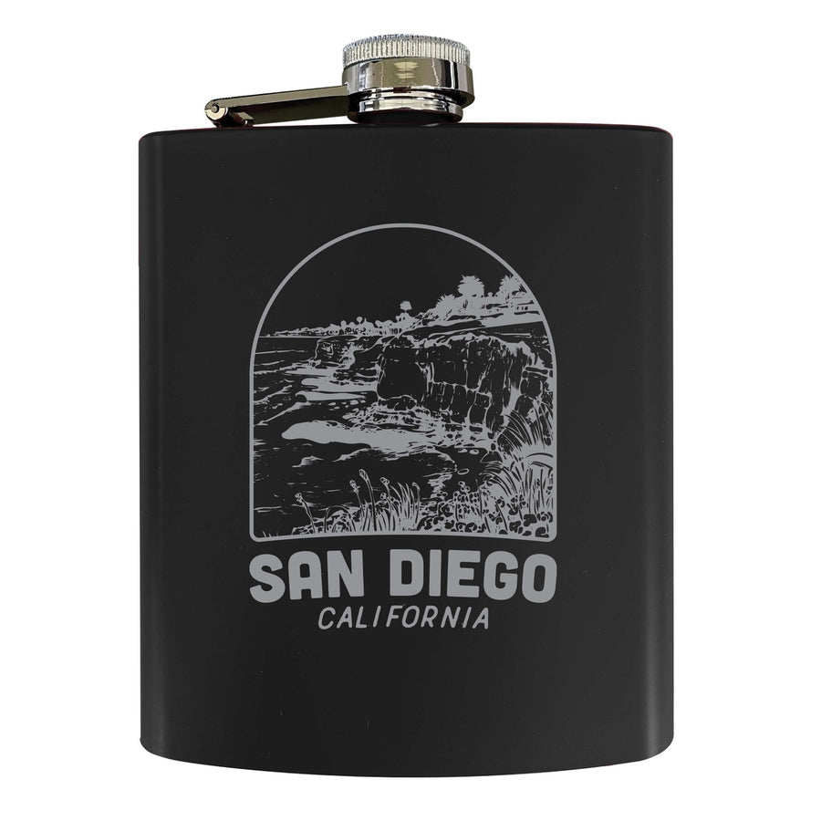 San Diego California Souvenir 7 oz Engraved Steel Flask Matte Finish Image 1