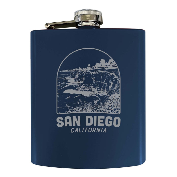 San Diego California Souvenir 7 oz Engraved Steel Flask Matte Finish Image 1