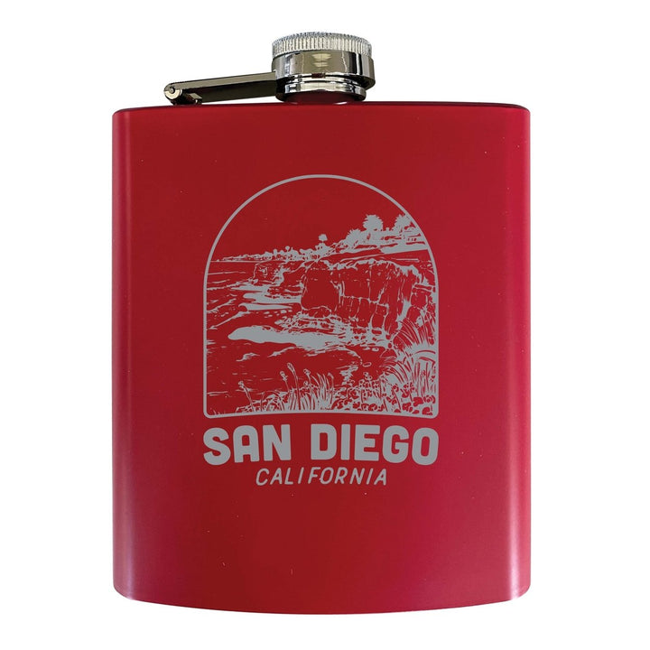 San Diego California Souvenir 7 oz Engraved Steel Flask Matte Finish Image 1