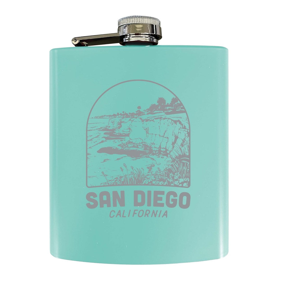 San Diego California Souvenir 7 oz Engraved Steel Flask Matte Finish Image 1