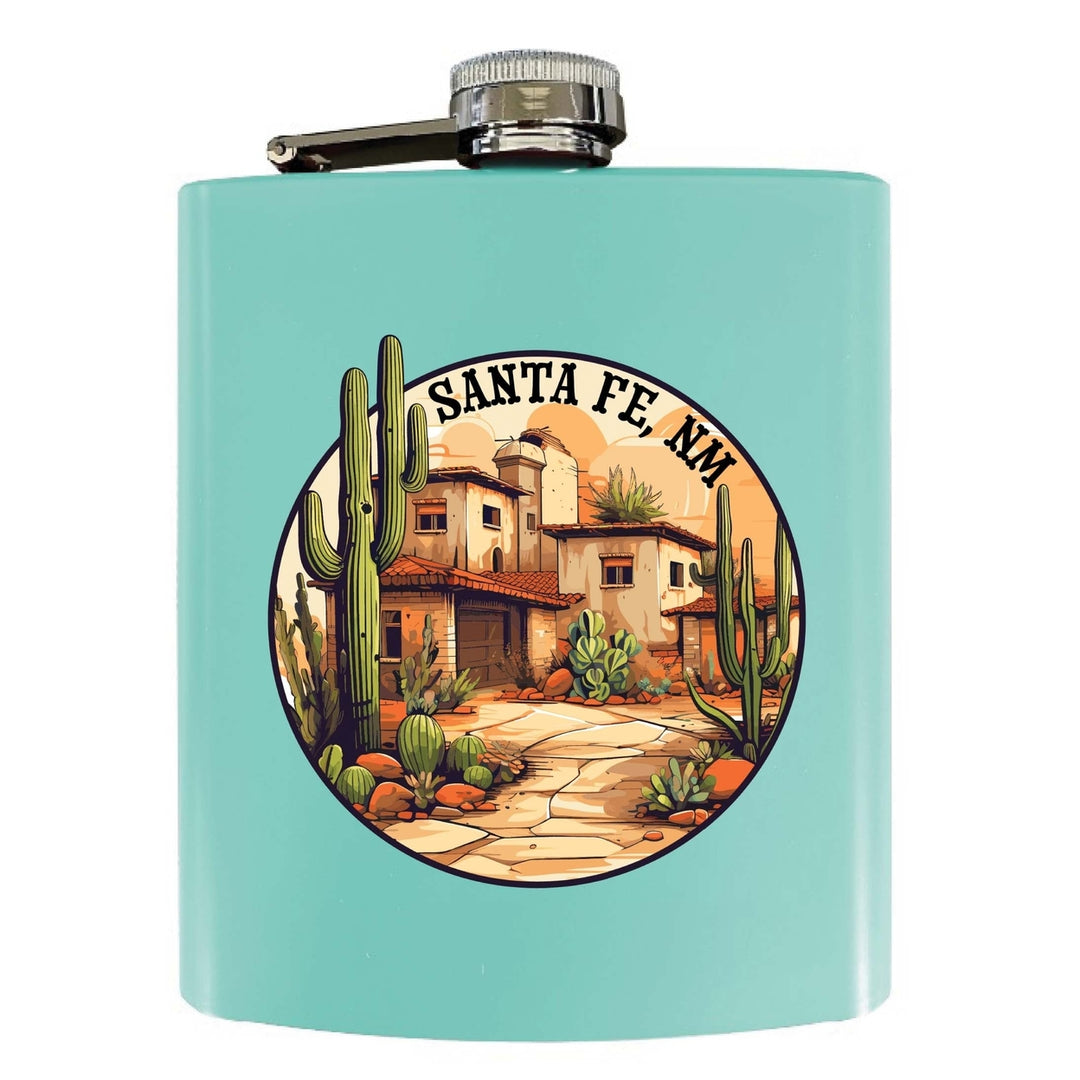 Santa Fe Mexico Design D Souvenir 7 oz Steel Flask Matte Finish Image 1