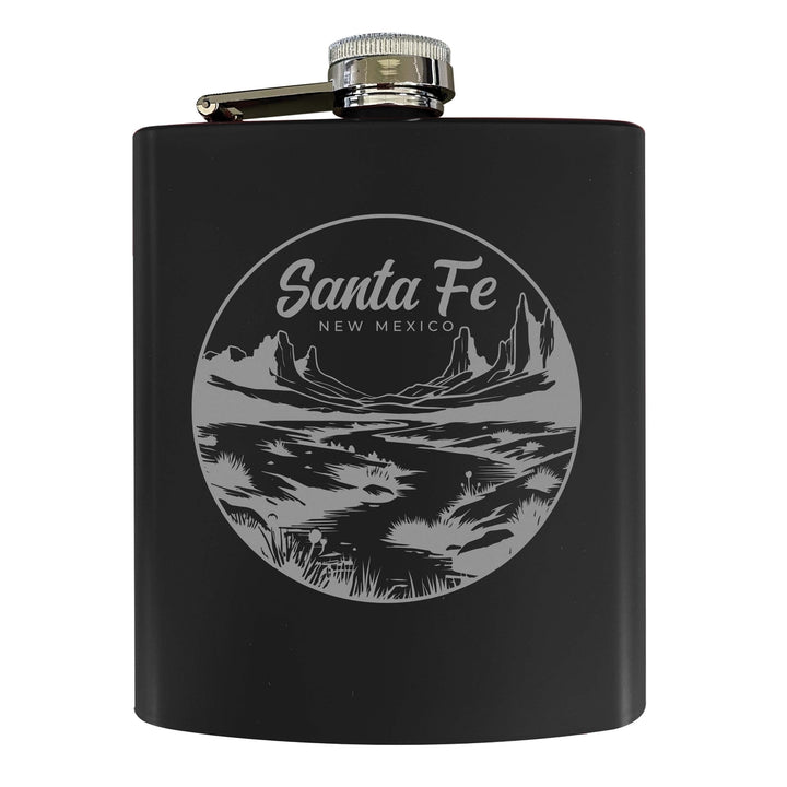 Santa Fe Mexico Souvenir 7 oz Engraved Steel Flask Matte Finish Image 1