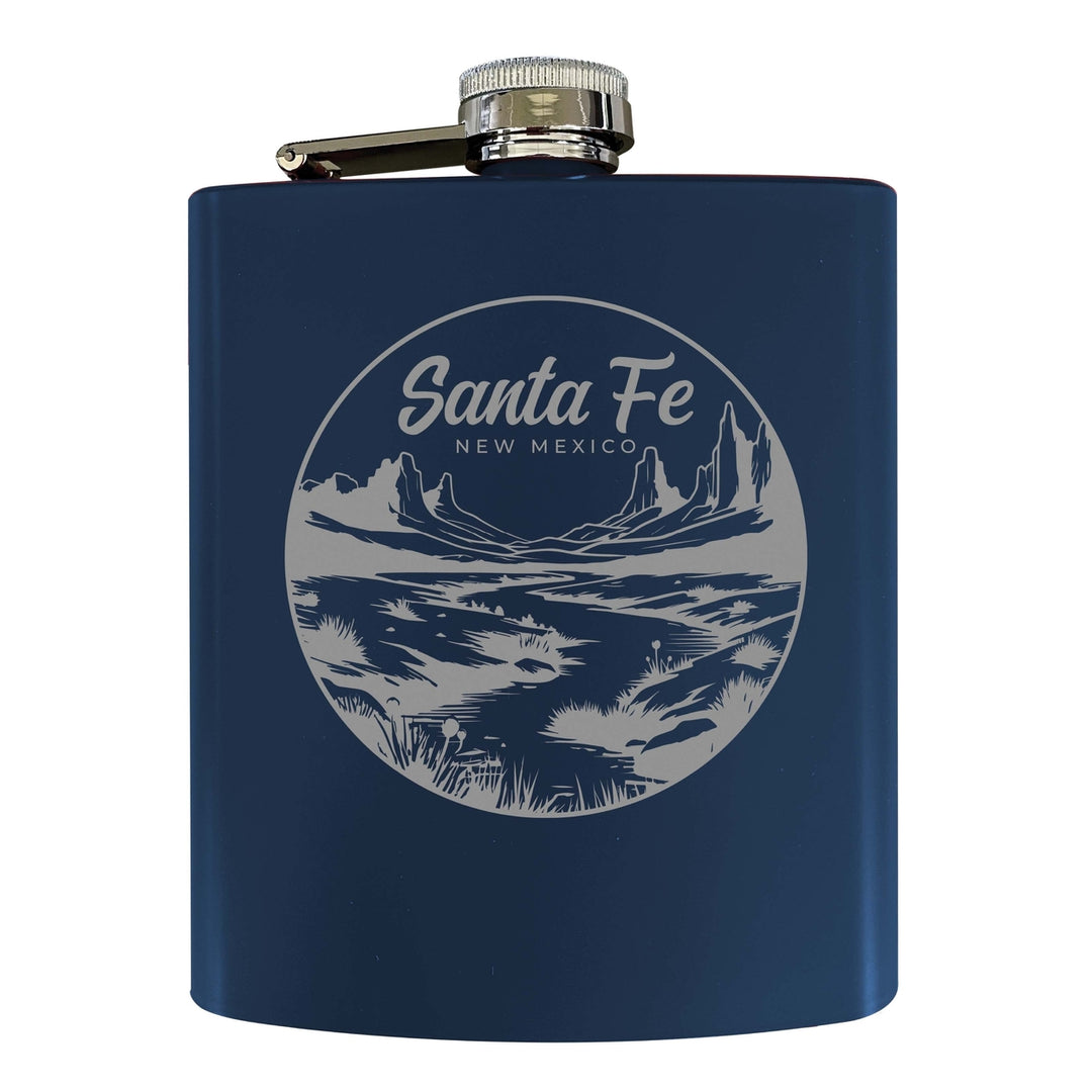 Santa Fe Mexico Souvenir 7 oz Engraved Steel Flask Matte Finish Image 2