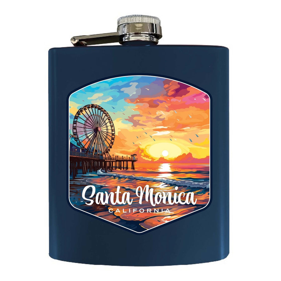 Santa Monica California Design A Souvenir 7 oz Steel Flask Matte Finish Image 1