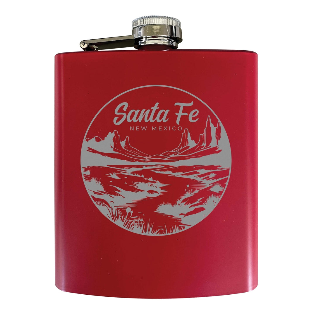 Santa Fe Mexico Souvenir 7 oz Engraved Steel Flask Matte Finish Image 3