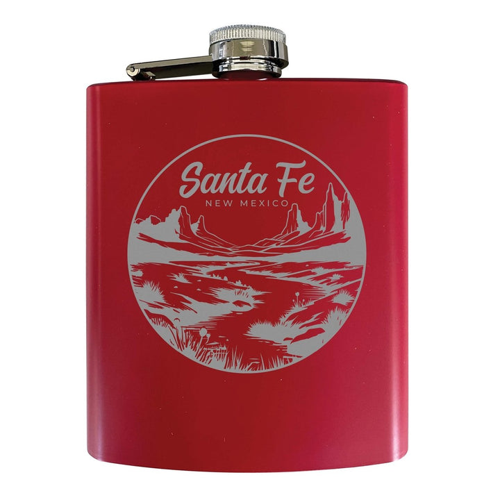 Santa Fe Mexico Souvenir 7 oz Engraved Steel Flask Matte Finish Image 1