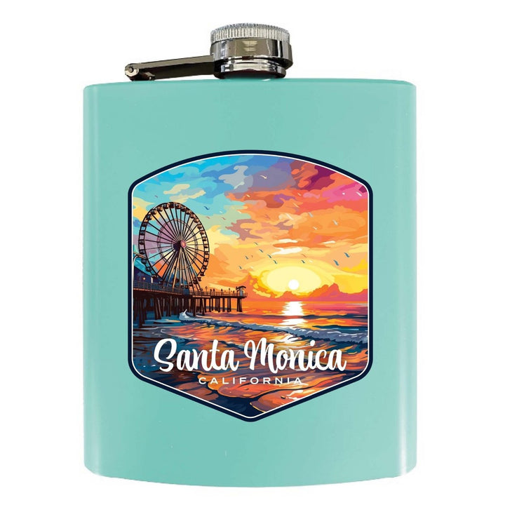 Santa Monica California Design A Souvenir 7 oz Steel Flask Matte Finish Image 1