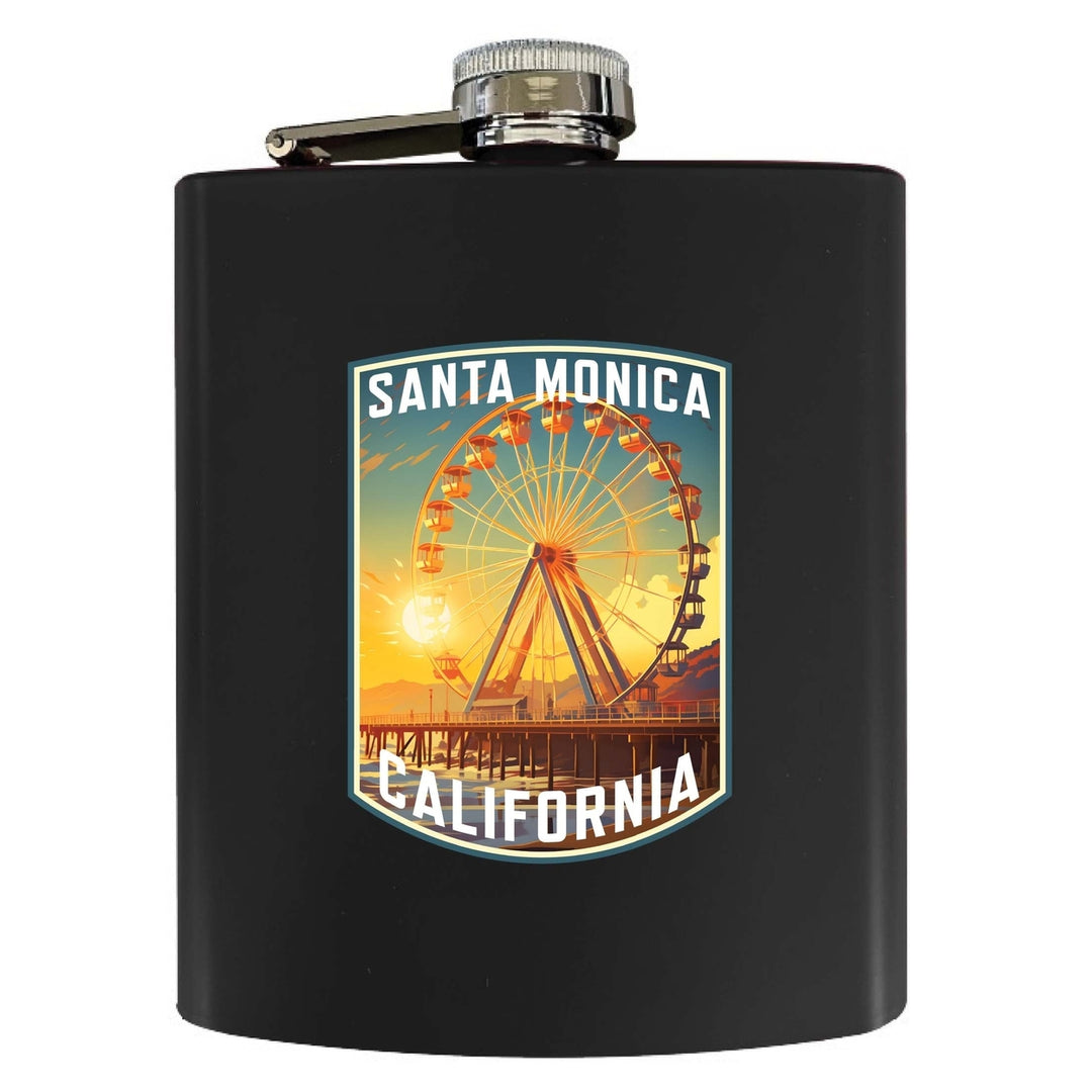 Santa Monica California Design C Souvenir 7 oz Steel Flask Matte Finish Image 1