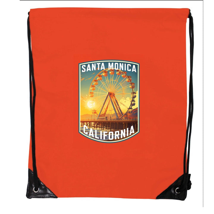 Santa Monica California Design C Souvenir Cinch Bag with Drawstring Backpack Image 4