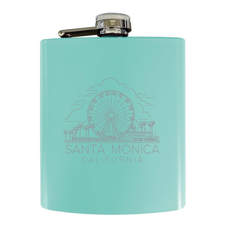 Santa Monica California Souvenir 7 oz Engraved Steel Flask Matte Finish Image 1