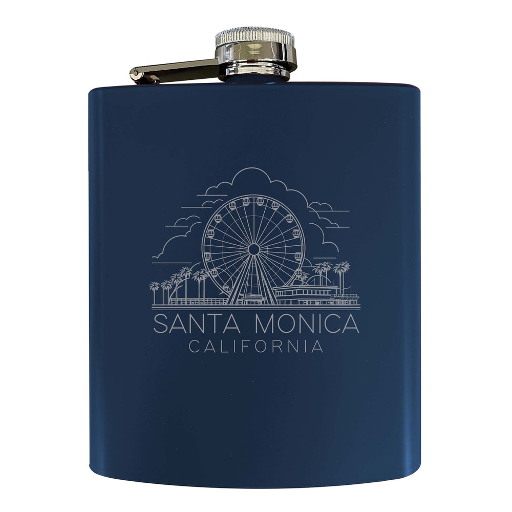 Santa Monica California Souvenir 7 oz Engraved Steel Flask Matte Finish Image 2