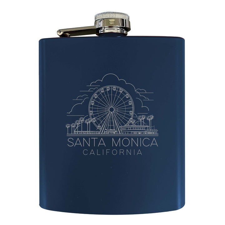 Santa Monica California Souvenir 7 oz Engraved Steel Flask Matte Finish Image 1