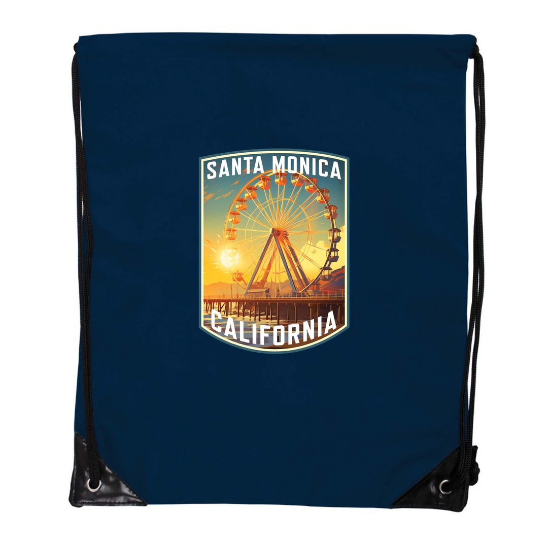 Santa Monica California Design C Souvenir Cinch Bag with Drawstring Backpack Image 6