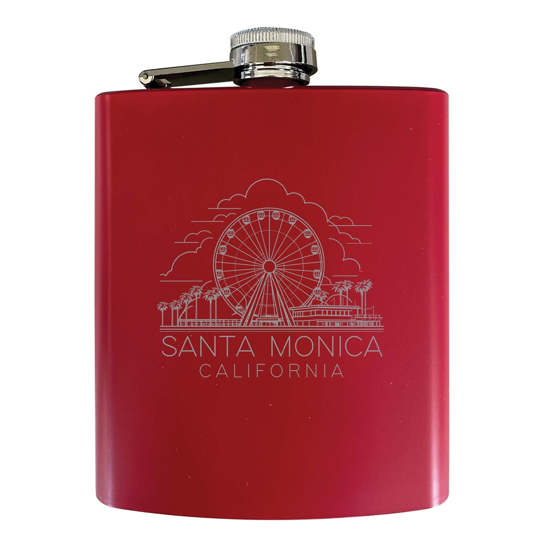 Santa Monica California Souvenir 7 oz Engraved Steel Flask Matte Finish Image 3