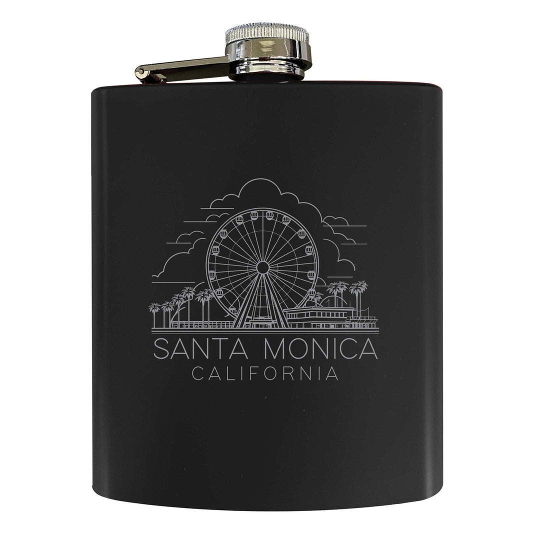 Santa Monica California Souvenir 7 oz Engraved Steel Flask Matte Finish Image 4