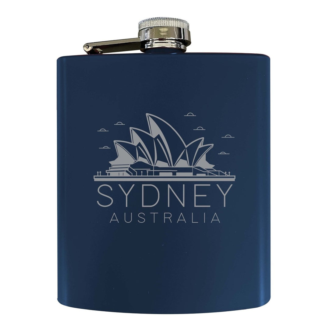 Sydney Australia Souvenir 7 oz Engraved Steel Flask Matte Finish Image 1