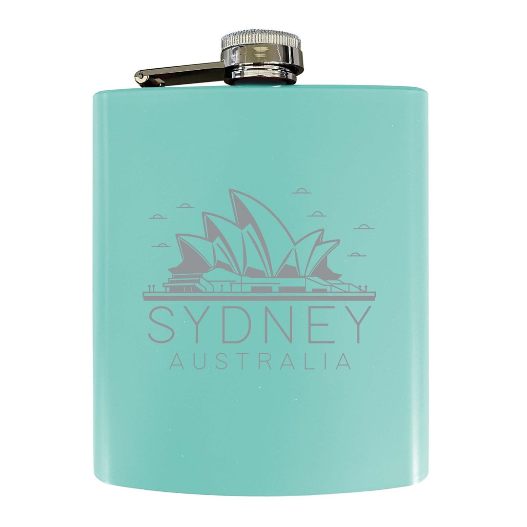 Sydney Australia Souvenir 7 oz Engraved Steel Flask Matte Finish Image 1