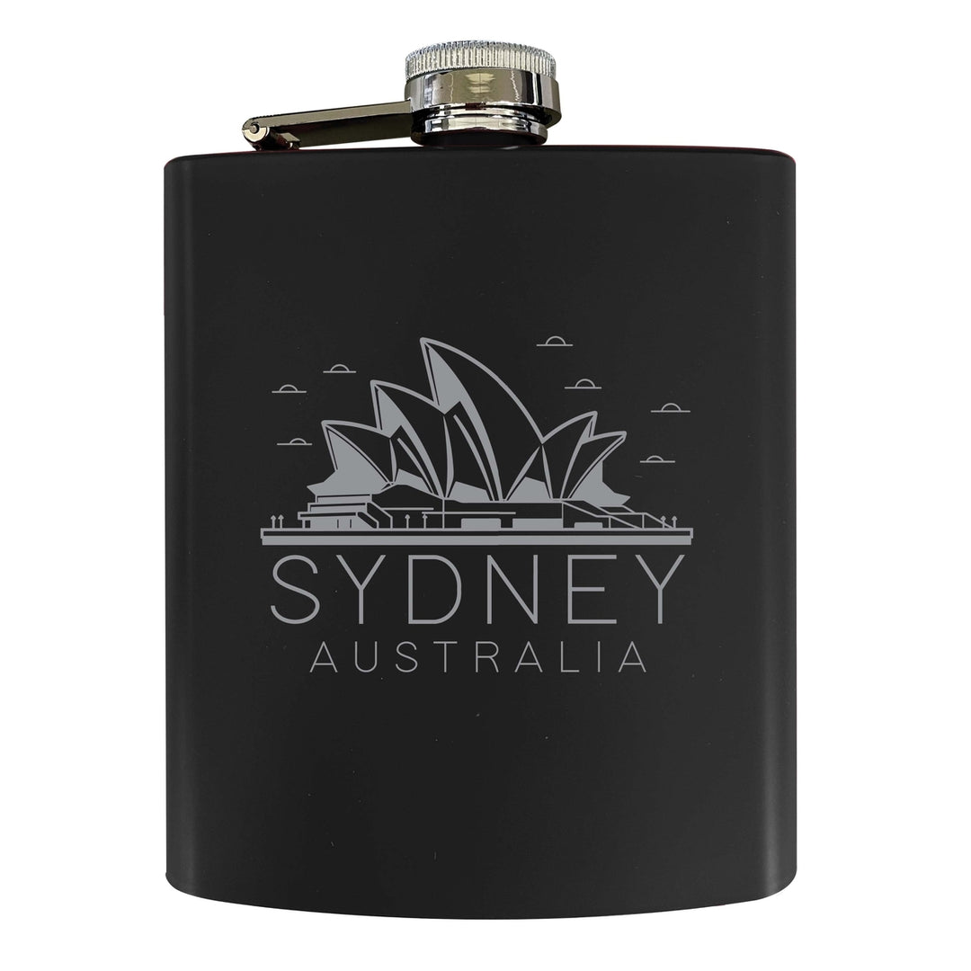 Sydney Australia Souvenir 7 oz Engraved Steel Flask Matte Finish Image 4