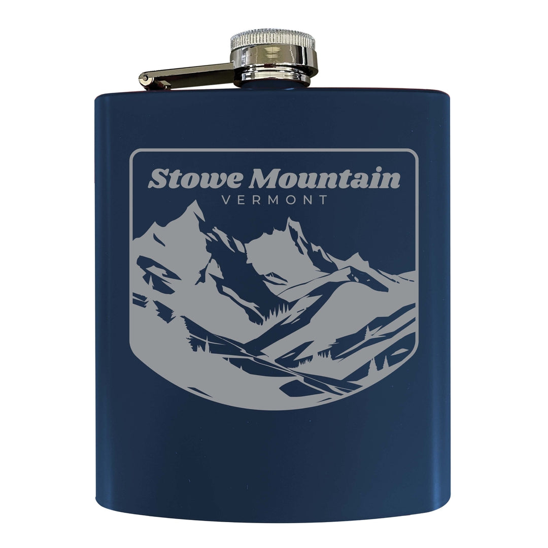 Stowe Mountain Vermont Souvenir 7 oz Engraved Steel Flask Matte Finish Image 1