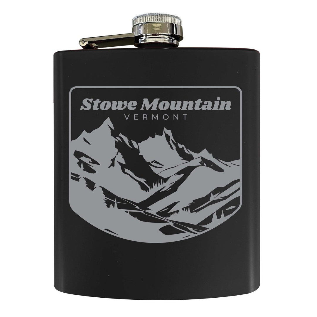 Stowe Mountain Vermont Souvenir 7 oz Engraved Steel Flask Matte Finish Image 1