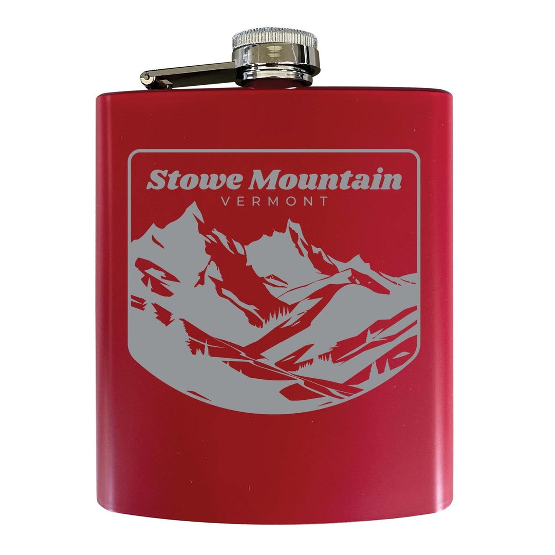 Stowe Mountain Vermont Souvenir 7 oz Engraved Steel Flask Matte Finish Image 1