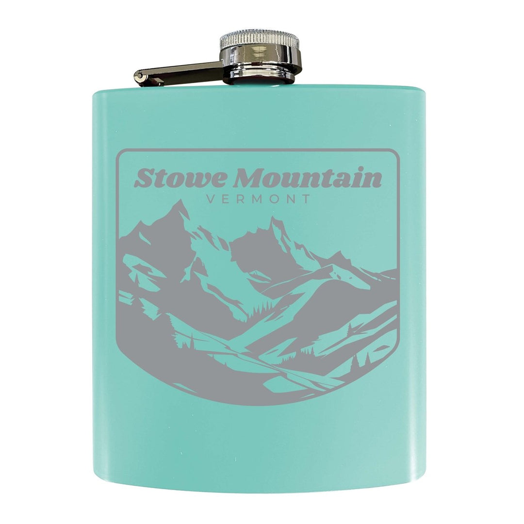 Stowe Mountain Vermont Souvenir 7 oz Engraved Steel Flask Matte Finish Image 1