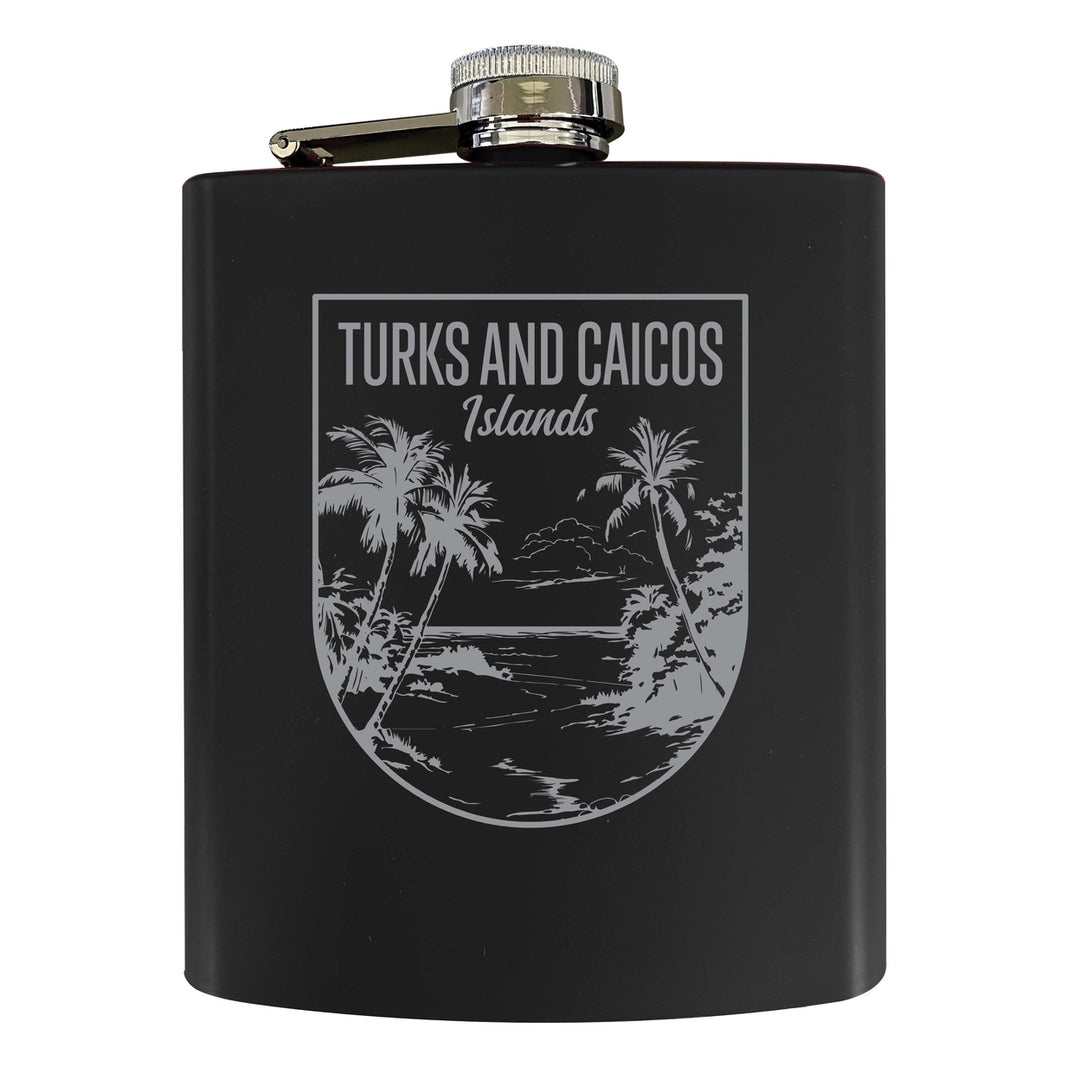 Turks and Caicos Islands Souvenir 7 oz Engraved Steel Flask Matte Finish Image 1