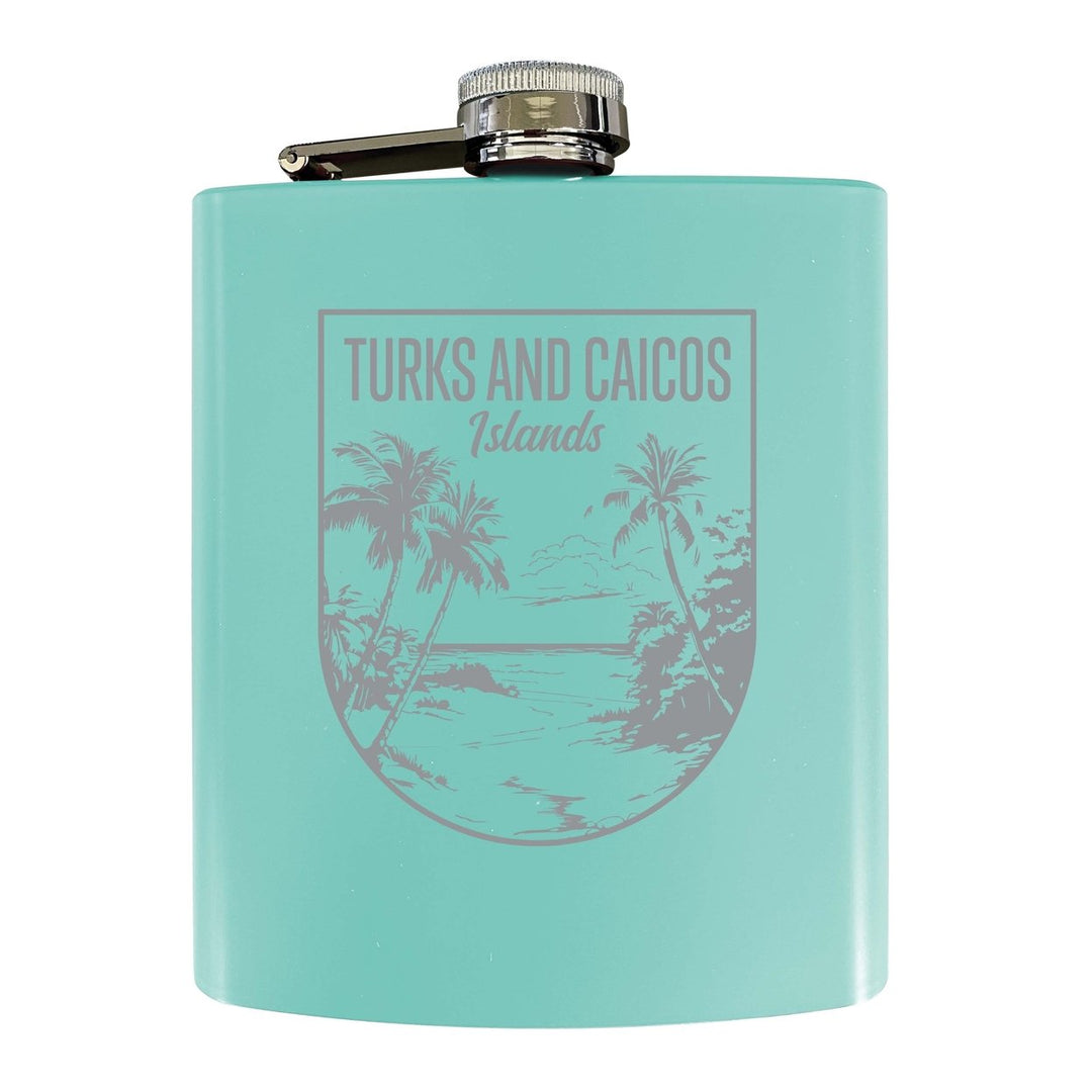 Turks and Caicos Islands Souvenir 7 oz Engraved Steel Flask Matte Finish Image 1