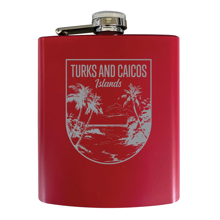 Turks and Caicos Islands Souvenir 7 oz Engraved Steel Flask Matte Finish Image 3