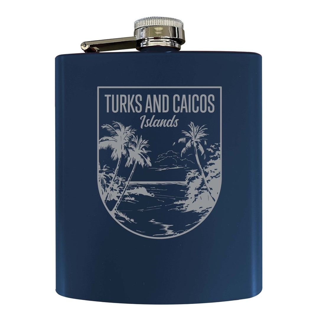 Turks and Caicos Islands Souvenir 7 oz Engraved Steel Flask Matte Finish Image 1