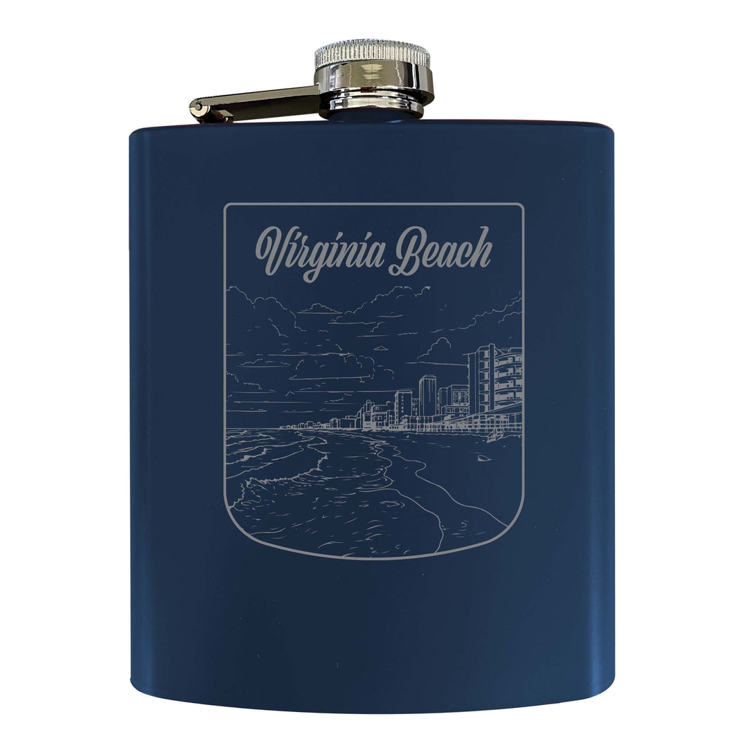 Virginia Beach Virginia Souvenir 7 oz Engraved Steel Flask Matte Finish Image 3