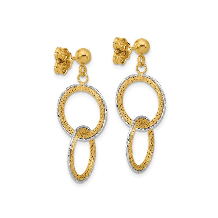 14K Yellow Gold Diamond-Cut Circle Dangle Post Earrings Image 3